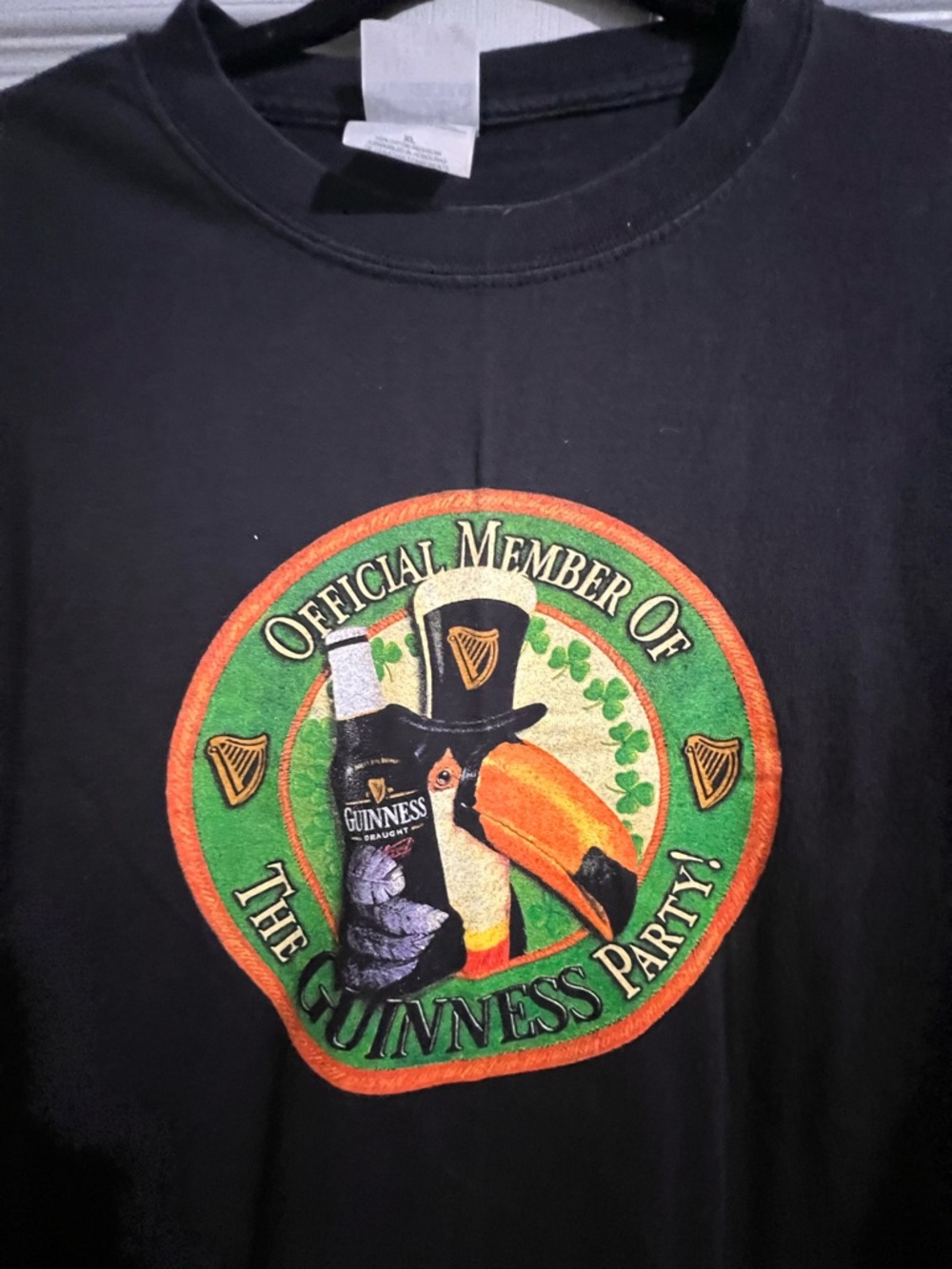 Guinness Black T-Shirt with Green & Orange Toucan Emblem